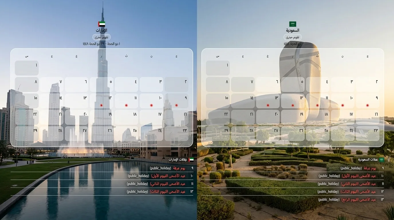 تقويم السعودية والإمارات 1447–1448 هـ مع مقارنة الإجازات الرسمية وعطلة نهاية الأسبوع