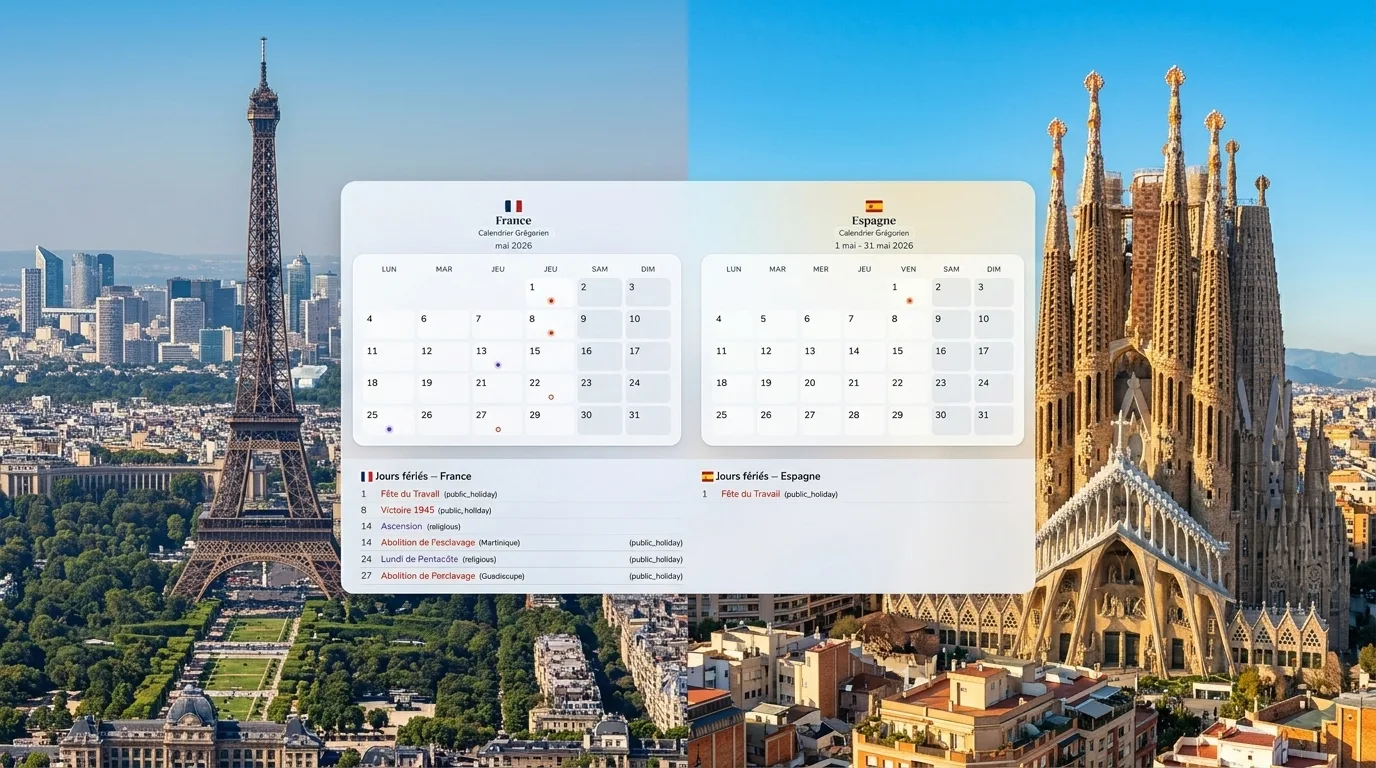 France et Espagne 2027 — jours fériés, ponts et congés pour un séjour en Espagne